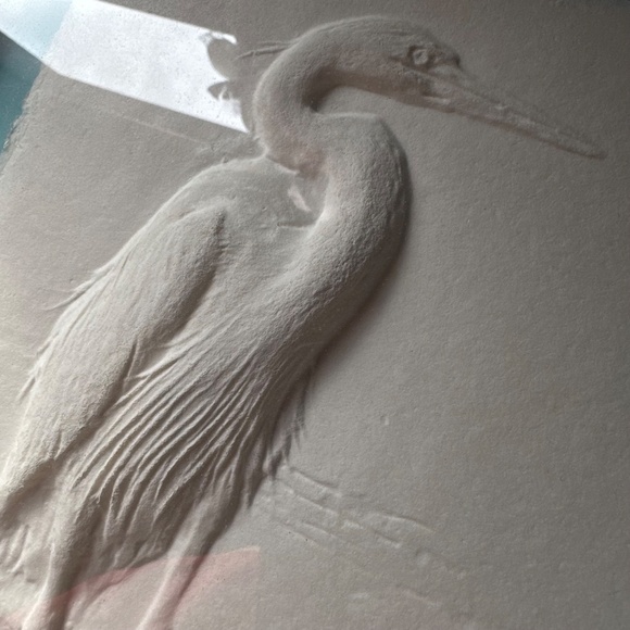 Framed Caste Paper Sculpture Great Blue Heron Signed - Picture 9 of 13